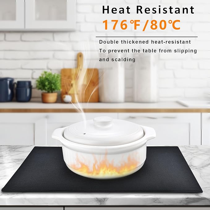 SLKQG Black Linen-Look Fabric Placemats Set of 4, Heat Resistant & Machine Washable Double-Layered Cloth Placemats for Dining Table, Indoor/Outdoor Use, Non-Slip Kitchen Table Mats (4, Black)