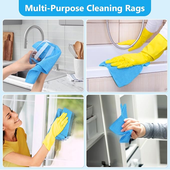 GLIMGLINT Shop Towels, 100 Pack Blue Reusable Paper Towels, Lint-Free, Ultra Absorbent Microfiber Towels for Home, Kitchen, Car, Garage or Shop, Cleaning Rags, 11" x 9"