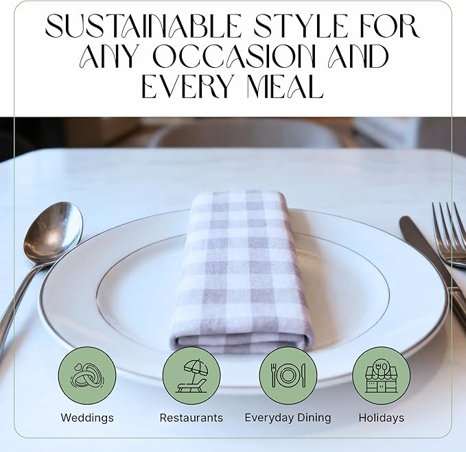 Cloth Napkins Set of 12, 100% Cotton Reusable Gingham Printed Dinner Napkins, 18x18 Inch Washable Table & Kitchen Napkins for Home, Dining, Entertaining – Cloud Gray & White