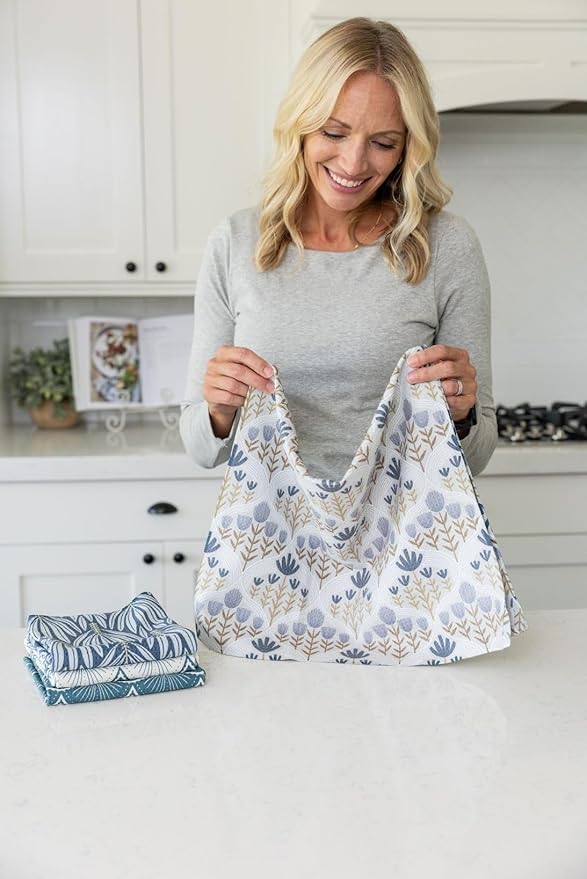 Premium Kitchen Tea Towel | Microfiber Waffle Weave | Quick Dry | Super Absorbent | Double-Sided Designer Prints | 2 Pack (Blossoms)