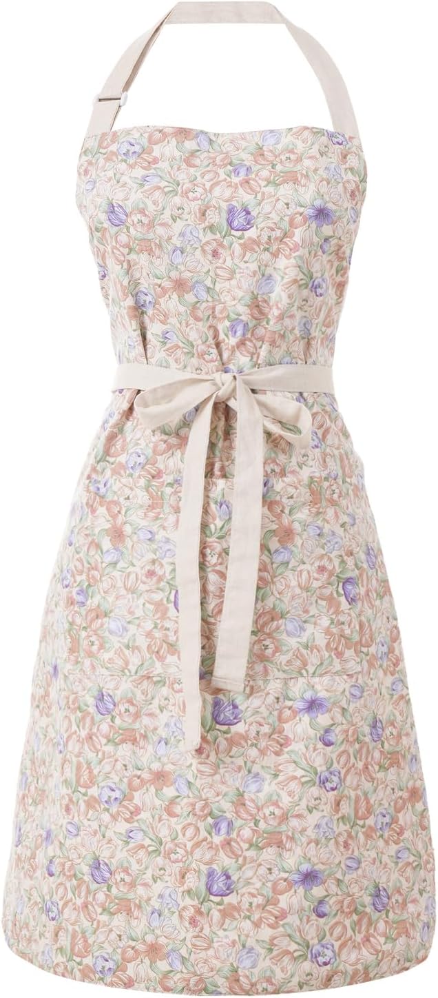 Aoomzoon Kitchen Aprons for Women with 2 Pockets,Double Sided Vintage Adjustable Apron for Gardening Cooking Arting Painting
