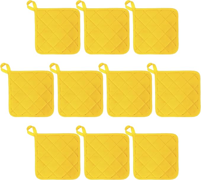Lobyn Value Packs Economical Lightweight Bulk Potholders Ten (10) Pack Everyday Quality 6.5" Square Perfect for Craft Projects Yellow