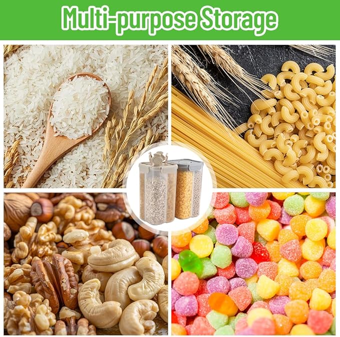 2 Packs Pasta Cereal Storage Containers, 2.5L Airtight Grain Dispenser with Lids, Spaghetti Container Storage with 4 Compartments for Noodle, Rice, Nuts, Flour, Beans