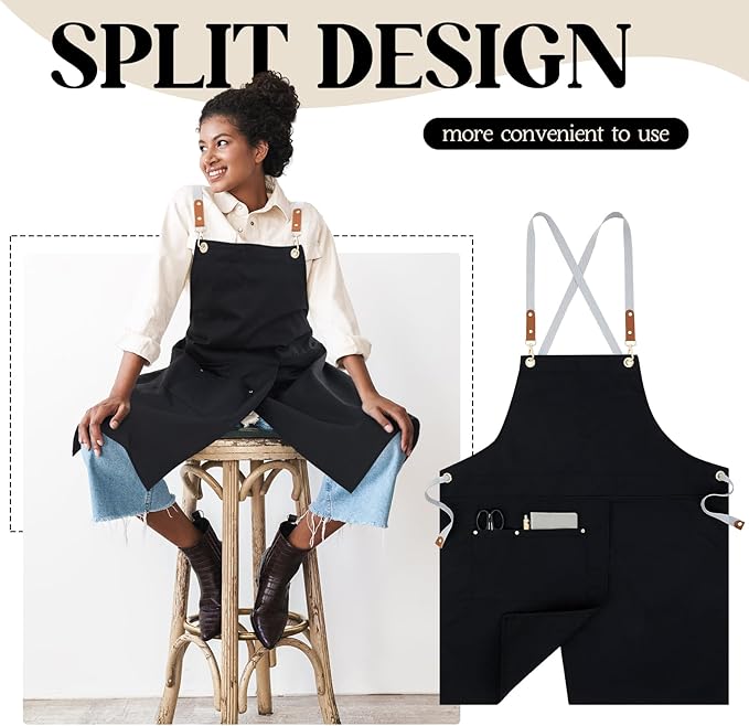 Crossback Pottery Apron Split Leg with Large Pocket Canvas Apron with Adjustable Strap for Art Garden Nail Tech Hairstylist
