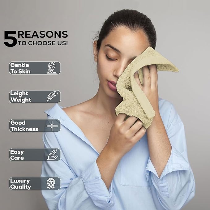 GOLD TEXTILES Luxury Wash Cloths Set of 12, Sand (13x13 Inches) 100% Ring Spun Cotton, Premium Feel with High Absorbancy Ideal Washcloths for Bathroom,Salon, Spa and Gym
