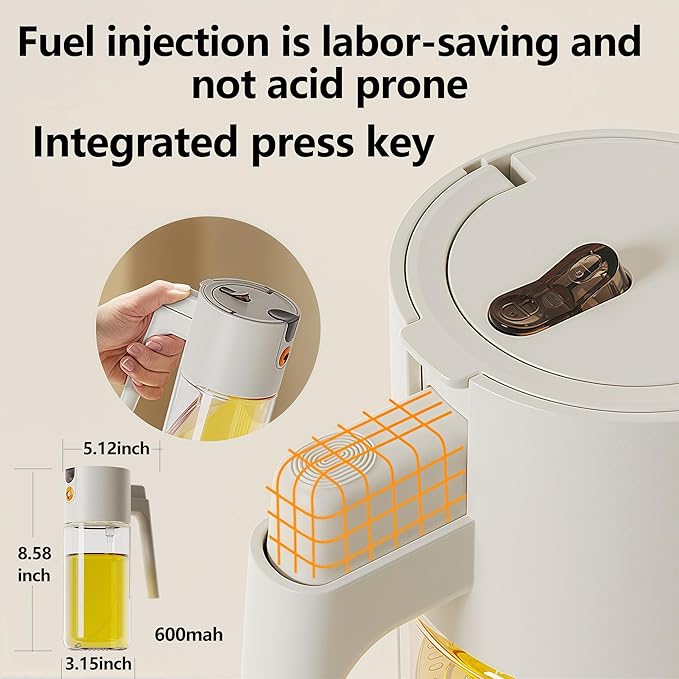 Olive Oil Spray Bottle Dispenser, 2-in-1 Glass Material Kitchen Cooking Oil Sprayer, 20.3 oz/600 ml Cooking Spray, Glass Spray Bottle with Tipper, Food Grade Spray for Kitchen, Salad, Frying, Barbecue