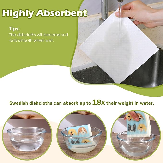 6 Packs Swedish Paper Cloths for Kitchen, Reusable Paper Towels Washable Dish Rags, Highly Absorbent Kitchen Towels Quick Drying Swedish Sponge Cleaning Dish Cloths(Dogs Feet)