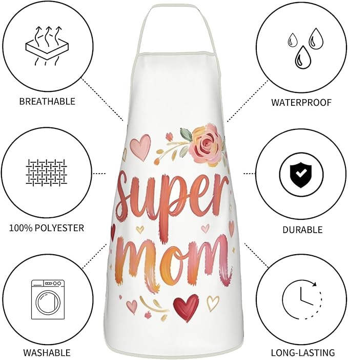 Mothers Day Gifts Womens Aprons for Cooking,Gifts for Mom Anniversary Valentine's Day,Birthday Gifts for Women,Funny Kitchen Matching Apron White