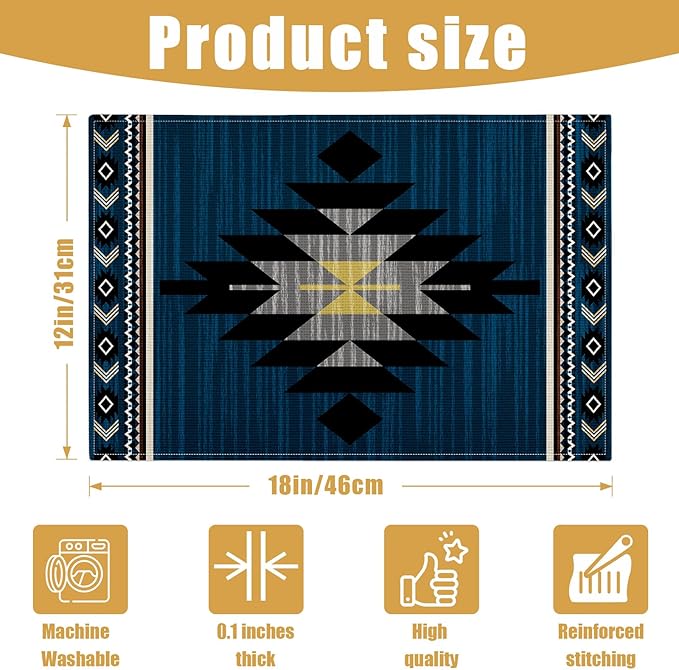 Southwestern Placemats Set of 6, Tribal Geometric Linen Place Mat Washable Stain Resistant Table Mats for Farmhouse Kitchen Dining Party Wedding Decor 12x18 Inch