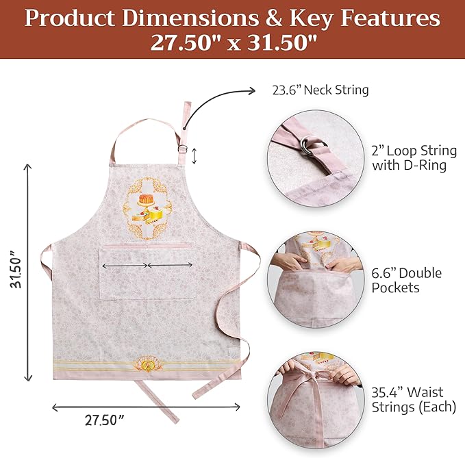 Maison d' Hermine 100% Cotton Apron for women with Pocket Kitchen Chef Apron for Men Cooking Mothers Day Gifts