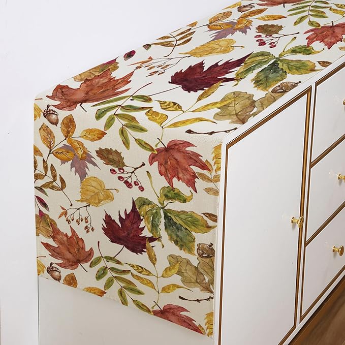 ONFAON Fall Decorations for Home,Fall Maple Leaves Table Runner, Thanksgiving Watercolor Plant Yellow Leafs Home Kitchen Decor,Outdoor Home Party Table Decoration 13x72 Inch ZQZX03