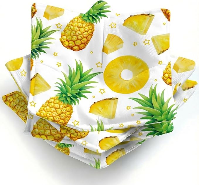 Cunhill 4 Pcs Cotton Microwave Bowl Cozy Holders for Hot Food Hot Pads Soup Bowl Potholders Heat Resistant Multipurpose Quilted Safe Holders for Kitchen Plate Supply(Light Yellow,Pineapple)