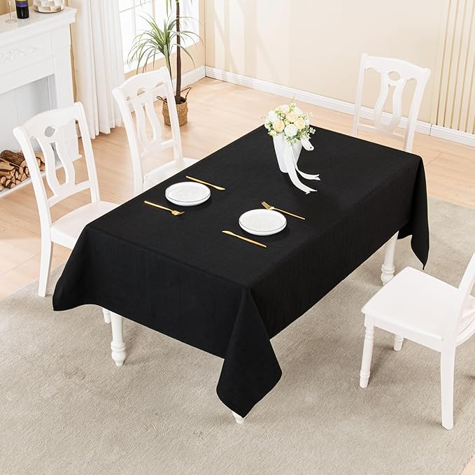 BALCONY & FALCON Rectangle Tablecloth Washable Wrinkle Resistant and Water Proof Table Cloth Decorative Linen Fabric Tablecloths for Dining Parties Kitchen Wedding and Outdoor (Graphite Black, 55x95)