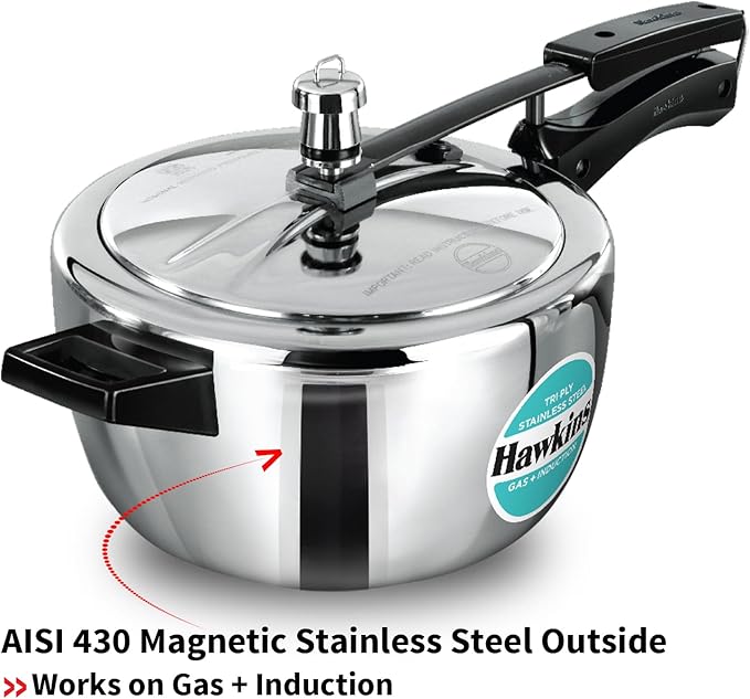 Hawkins 3.5 Litre Triply Stainless Steel Pressure Cooker, Inner Lid Cooker, Silver (HSST35)