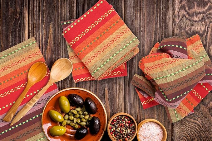 Lightnpro Christmas Red Multi Salsa Stripes Cloth Napkins Set of 12 - Wedding, Christmas & Holiday Table Cloth Napkins Machine Washable for Special Occasions & Everyday Use - 18x18 Inch Red Multi
