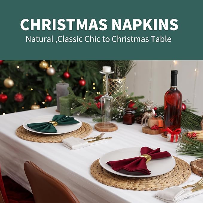Green Cloth Napkins Set of 12, 100% Cotton, Christmas Table Decorations for Table.Washable, Thick Durable for Christmas,Everyday use,Parties, Restaurants. 18x18inch(Hunter Green)