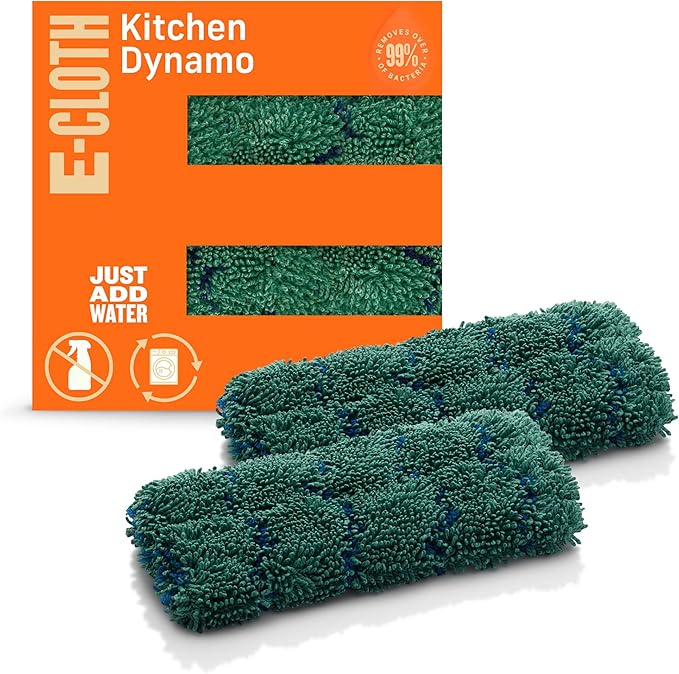 E-Cloth Kitchen Dynamo, Premium Microfiber Non-Scratch Kitchen Dish Scrubber Sponge, Ideal for Dish, Sink and Countertop Cleaning, 100 Wash Guarantee, Green, 2 Pack