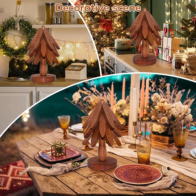Wooden Tree Coasters, Trivets for Hot Dishes - Set of 3 for Easy Storage - Suited for Hots/Pans/Bowl/Teapot/Hot Holders - Multifunctional Ornaments (Dark - 3 PCs)