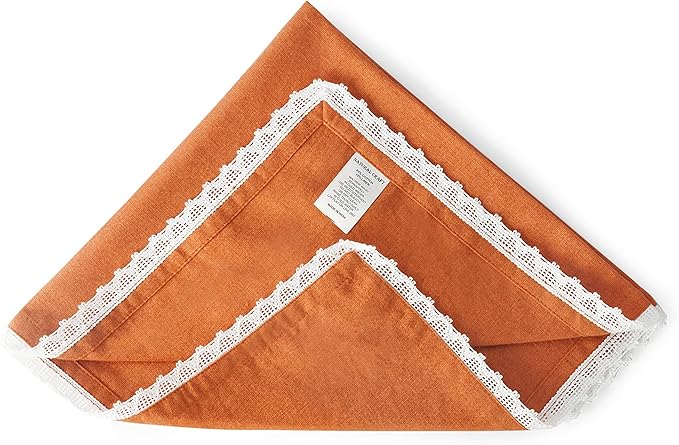 NATURALCRAFT 20X20 inch Oversized cloth Napkins Cotton linen 12 Pack Premium Quality Mitered Corners With Elegant Lace for Everyday Use Napkins are Pre Shrunk And Good Absorbency With Lace (RUST LACE)