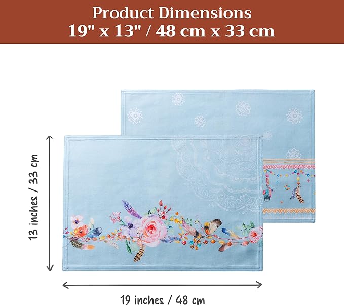 Maison d' Hermine Placemats Set of 4 100% Cotton Washable Cloth Place Mats Reusable Table Mats for Kitchen Dining Party Wedding Gifts for Mothers Day Spring/Summer (Ibiza - Blue, 13" x 19")