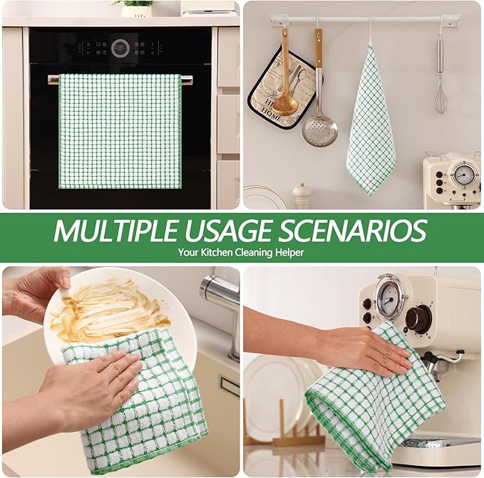 Homaxy Kitchen Towels and Dishcloths Set, 16 x 25 and 12 x 12 Inches, Set of 12 Cotton Terry Kitchen Dish Towels, Super Soft and Absorbent Dish Cloths, Red/Blue/Green