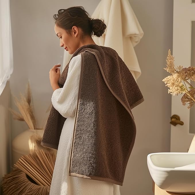SALBAKOS 100% Turkish Cotton Bath Towel Set of 4, 27x54 inch | Premium Quality | Hotel & Spa Collection | Soft, Super Absorbent, Long Lasting Bath Towels | Made in Turkey (Chocolate, 4 Bath Towels)