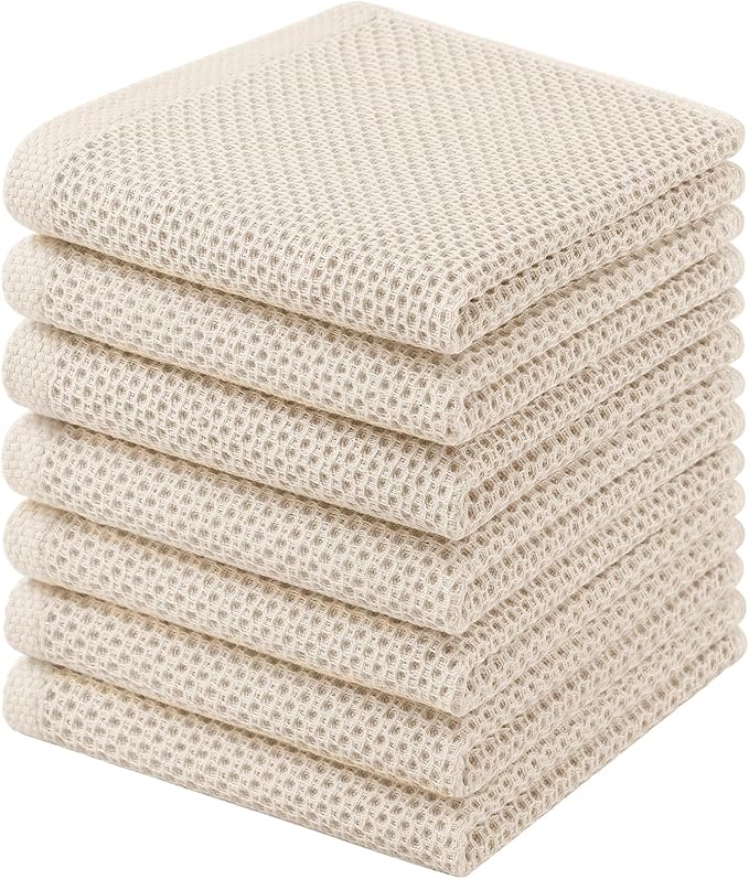 Homaxy 100% Cotton Waffle Weave Kitchen Dish Cloths, 7-Pack Ultra Soft Absorbent Dish Towels, Quick Drying Dish Rags, 12 x 12 Inches, Beige