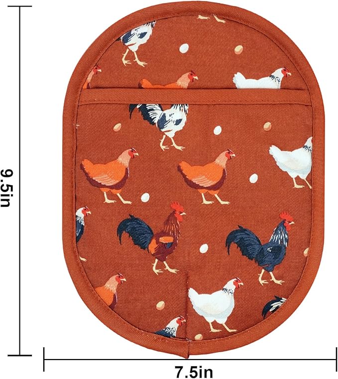 Pot Holders Set of 2 with Transparent Clear Silicone Shell and Nice Dog Flower Cotton Lining, Heat Resistant to 500 F Kitchen Oven Gloves Pot Holder for Cooking (Rooster, Potholders)
