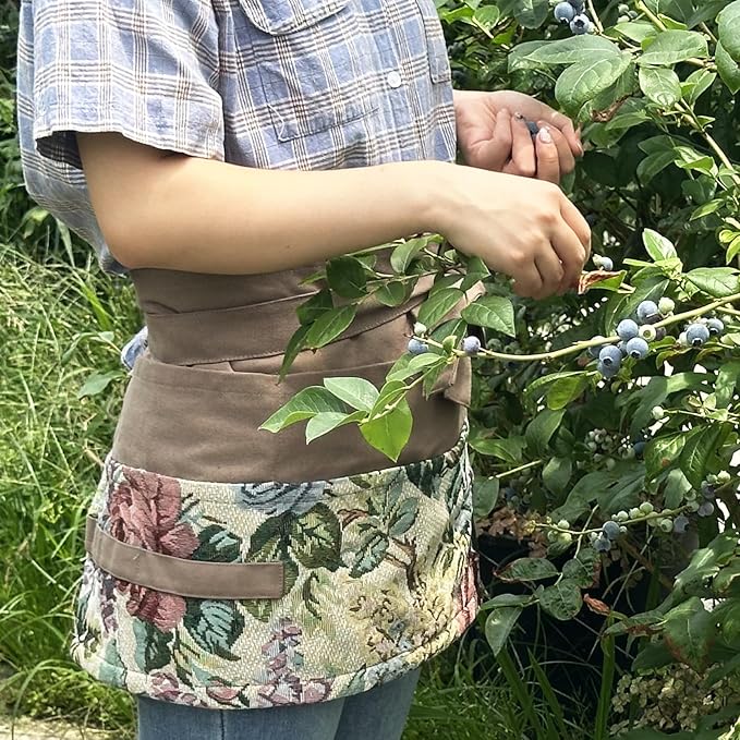 Garden Apron for Woman, Serve Apron Cute, Flora Half Apron with 8 Pockets, Valentines Gift for Mom Wife Girlfriend