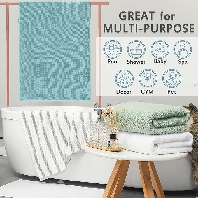 VOOVA & MOVAS Grey Bath Towels, Large 30" x 56" - 100% Cotton | Quick Dry | Light Weight | Thick | Soft | Absorbent, Bath Towels Set for Bathroom, Luxury Shower Towel, Towel Gift Set, Gray