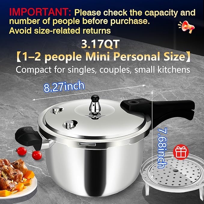 3.17QT Mini Stainless Steel Pressure Cooker, Food-Grade Heavy Duty Pot, Fast Cooking, Safe & Durable, For All Stovetops olla de presion,para cocinar,instant pot