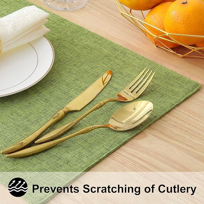 homing Cotton Linen Placemats Set of 4, Cloth Washable Farmhouse Dining Table Mats for Indoors & Outdoors, Easy to Clean, Grass Green, 13 x 19 Inch