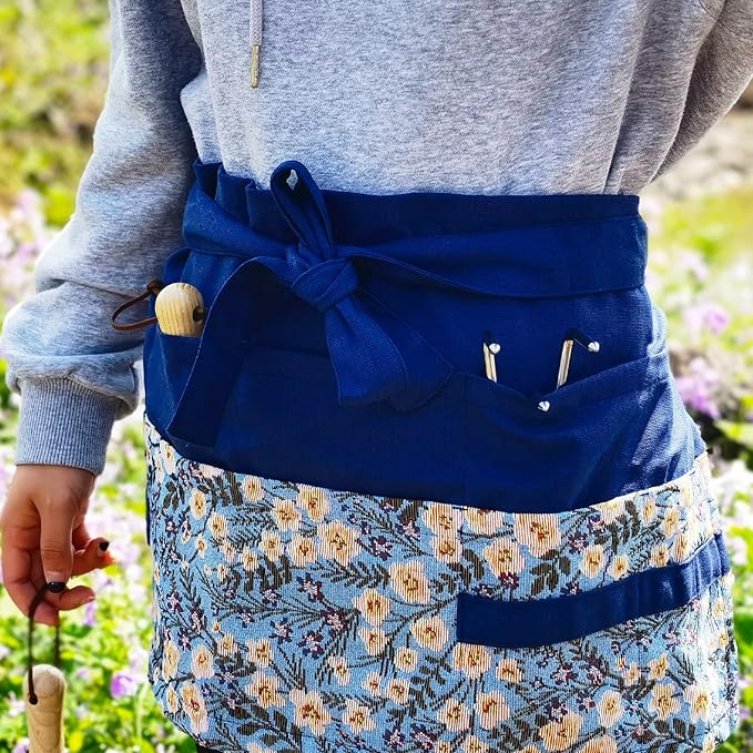 Garden Apron for Woman, Serve Apron Cute, Flora Half Apron with 8 Pockets, Valentines Gift for Mom Wife Girlfriend