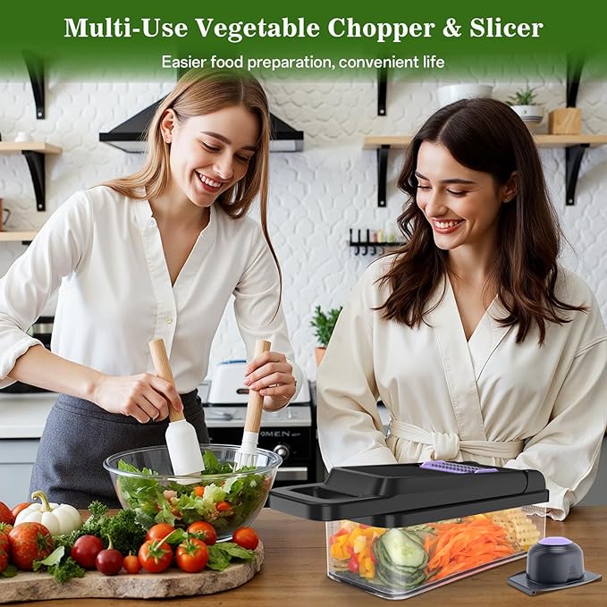 HomeHacks Vegetable Chopper Vegetable Cutter, 15 in 1 Kitchen Gadget, Dicer, Slicer, Onion Cutter, Salad, Cheese Grater & Egg Separator - Multi-Functional Veggie Chopper Lid with Handle (Purple)