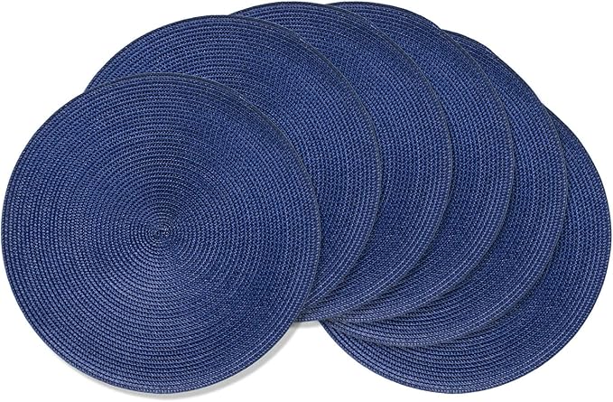 AHHFSMEI Round Placemats Set of 6 Heat Resistant Washable Non-Slip Woven Braided Table Mats for Dining Table Kitchen & Home Decor (Navy Blue)