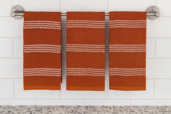 Serafina Home Terracotta Orange Rust Kitchen Hand Dish Towels: Oversized 18" x 28",100% Cotton Soft Absorbent Dish Cloths for Cleaning Drying, Set of 3 Multipurpose for Everyday Use
