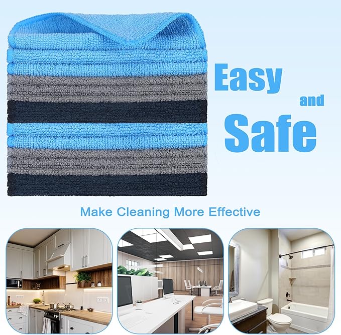 Tanlade Cleaning Cloth Dry Erase Cloth Cleaning Rags Reasonable Kitchen Towels Microfiber Towels Cars Wash(6 x 6 Inch,Blue/Gray/Black,30 Pcs)
