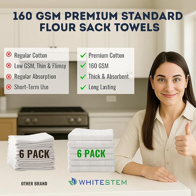 Flour Sack Towels | Tea Towel for Crafts | Kitchen | Dish | Cotton Blank Towel for Embroidery | Baking Bread Proofing Linen Cover | Thick Absorbent Quick Dry | 6 Pack 28"x28" Natural