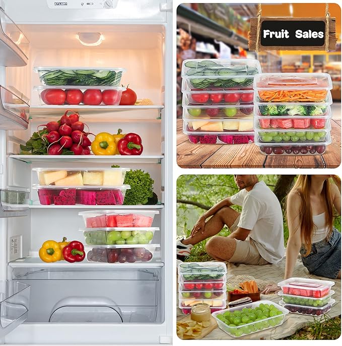 Ensbelei 16oz Disposable Food Storage Containers with Airtight Lids, 50Pcs Reusable Deli Meal Prep Containers, Leakproof, Microwaveable, Dishwasher & Freezer Safe