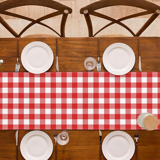 Italian Red Gingham Table Runner Red and White Checkered Party Decoration Christmas Baby Shower BBQ Picnic Home Kitchen Island Decor