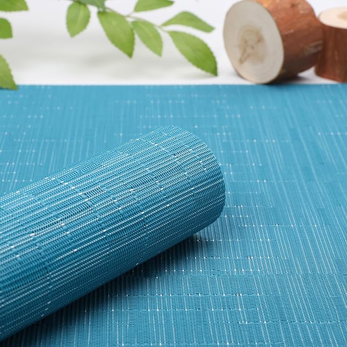 Myir JUN Placemats Set of 8, Vinyl Woven Placemats Place Mats Indoor Set of 8 Washable Table Mats Non-Slip Place mats for Dining Table (Blue, Set of 8)