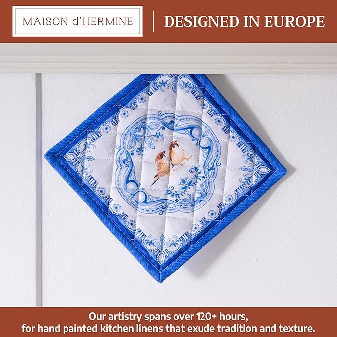 Maison d' Hermine Pot Holders 100% Cotton Heat Resistant Potholders 8" x 8" Hot Pads with Loop Cooking Baking Gifts for Mothers Day Handling Hot Pans Spring/Summer (Pack of 1, Amsterdam Canals)