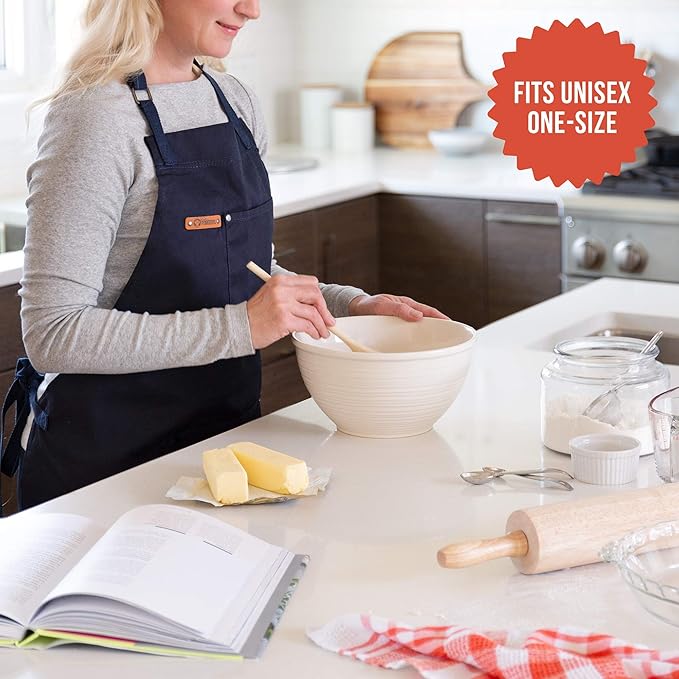 Chef Pomodoro Chef Apron for Men and Women - Kitchen Apron with Pockets & Adjustable Neck Straps - Cooking Apron 100% Cotton