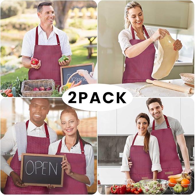 BeLuyi 2 Pack Adjustable Bib Apron with 2 Pockets Chef Cooking Kitchen Restaurant Aprons for Women Men
