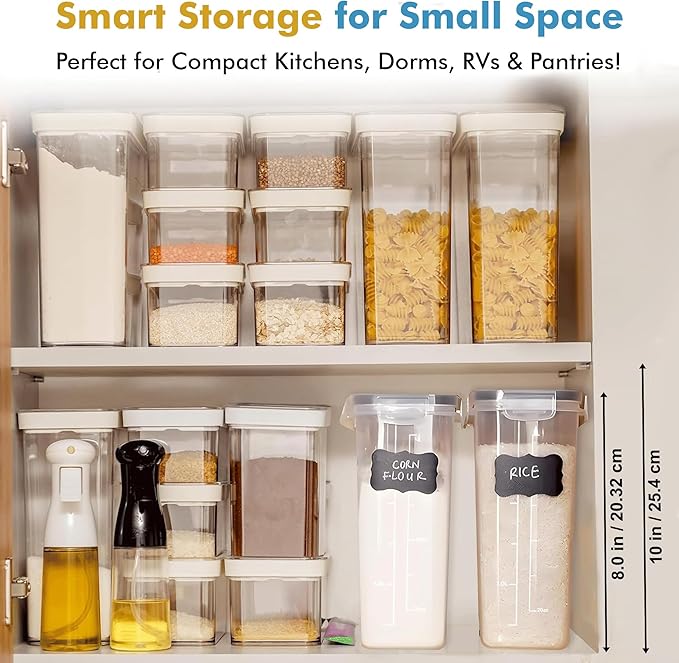 Shazo 2 Pack (15.4 Oz Cereal Capacity) Small Airtight Cereal Containers Storage with Lids, Perfect Space Saving BPA-Free Plastic Container, Pantry Organization and Canister for Rice, Sugar & Flour