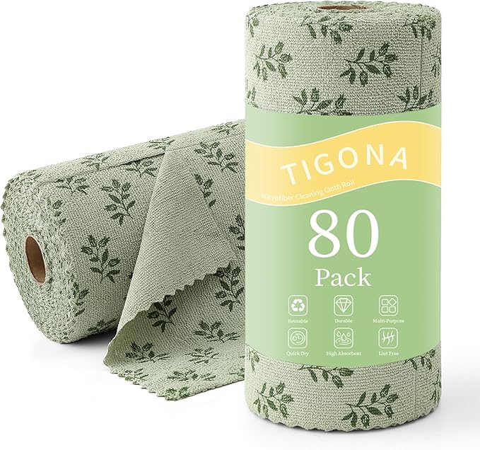 Microfiber Cleaning Cloth Roll,80 Pack Cleaning Towels,Lint Free Rags Paper Towels & Tear Away Reusable Towels,Washable Shop Rags Floral Wipe Cloth,Wash Cloths Dish Rags for Car Kitchen Window
