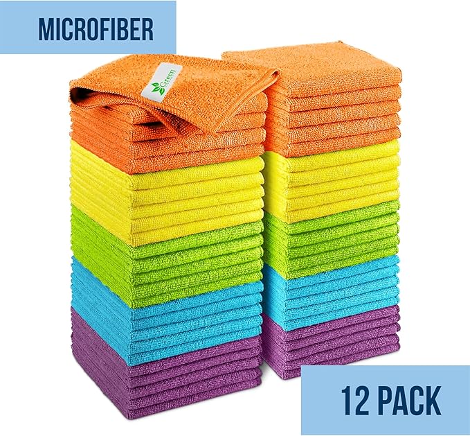 GREEN LIFESTYLE Microfiber Cleaning Cloth 11.5" x 11.5" 12 Pack - Edgeless Microfiber Towels for Cars, Cleaning Rags, Lint Free Car Microfiber Towel, Reusable Cleaning Cloths (Multicolor)