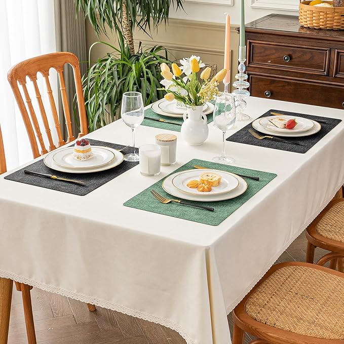 Romanstile Vinyl Placemats Set of 4-12x17 Inch, Reversible Waterproof Washable Non Slip Table Mats, Faux Leather Heat Resistant Wipeable Table Placemats for Dining/Party/Indoor/Outdoor, Grey-Green