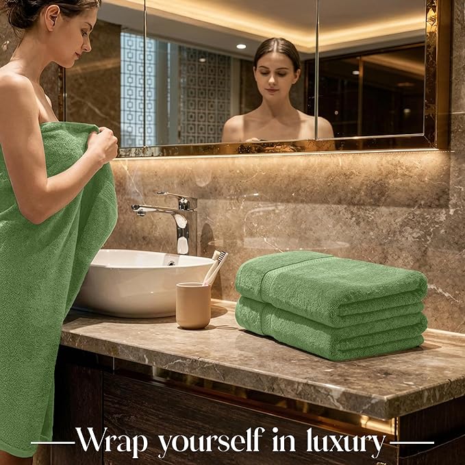 RIVERSIDE Luxury 6 Piece Towel Set, 2 Bath Towels, 2 Hand Towel, 2 Wash Cloths, 100% Cotton, 600 GSM Hotel Quality, Soft, Highly Absorbent Towels for Bathroom, Sage Green Towel Sets