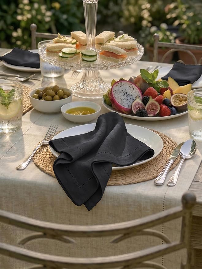 Palisa Charcoal Cotton Napkins Set of 4 | Premium Hemstitch Detailing Cloth Dinner Napkins 18x18 Inch | Soft Washable & Reusable Table Napkins for Everyday Use Weddings Parties Restaurants & Hotels
